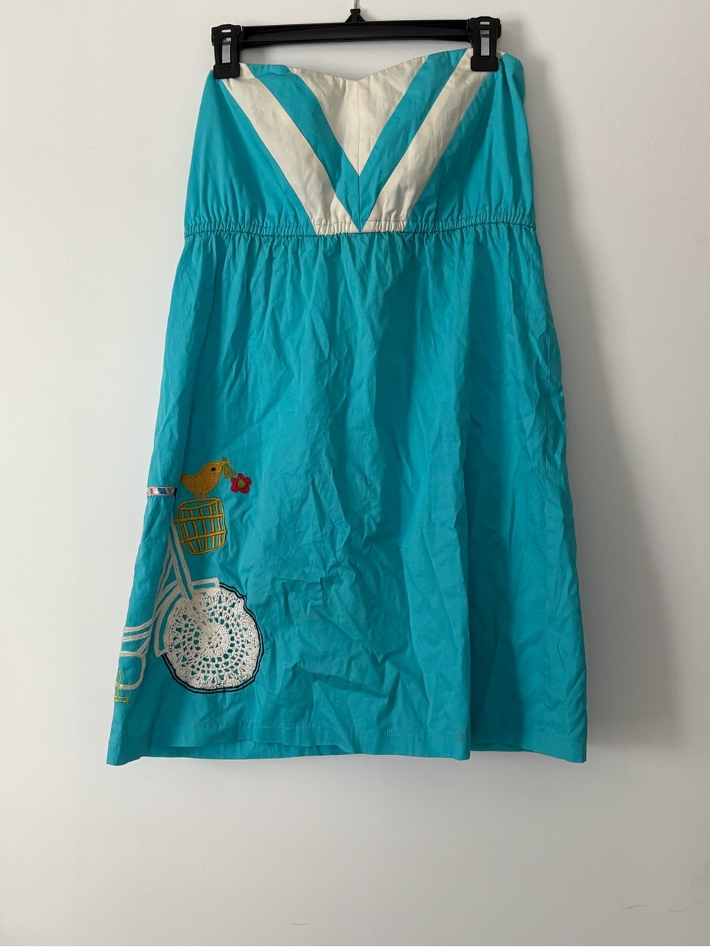 Judith March Turquoise Strapless Midi Skirt with Cream V-Detail